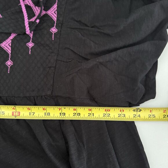 Knox Rose Shirt Womens XXL Black Magenta Flutter Short Sleeve Embroidered Top - Picture 7 of 11
